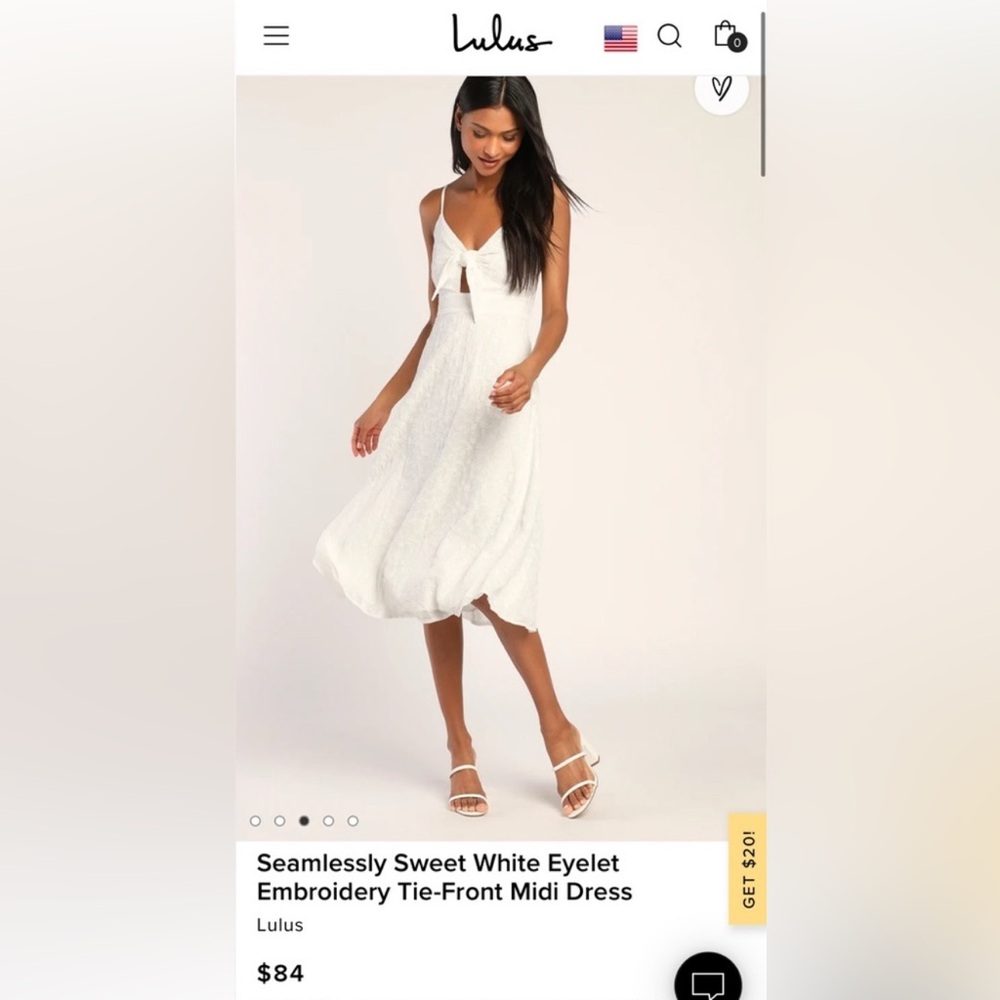 Lulu's Seamlessly Sweet White Eyelet Embroidery Tie-Front Midi Dress